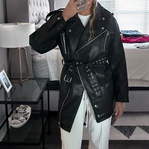 Oversized moto faux leather jacket